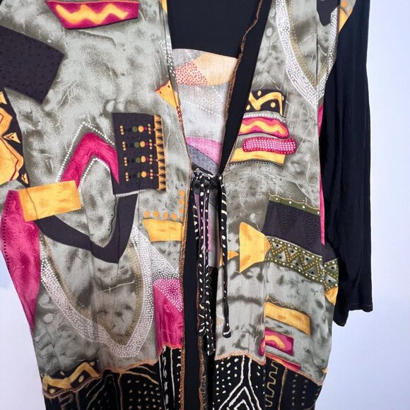 Gabrielle Boho Geometric Duster Kimono Plus Size 24 Open Front Cover up - Picture 9 of 16